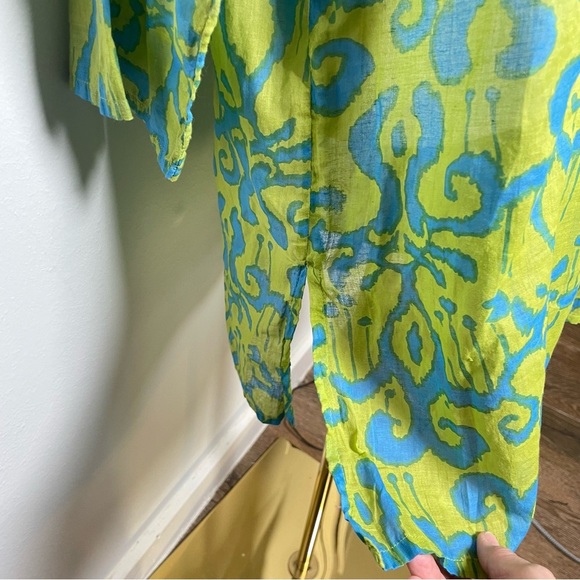 Rock Flower Paper Tunic Swim Cover Up Size Large Blue & Green - Picture 5 of 9